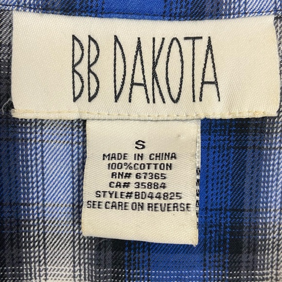 BB Dakota Keenan Blue Black White Plaid Shirt Dress Size Small - Picture 6 of 7
